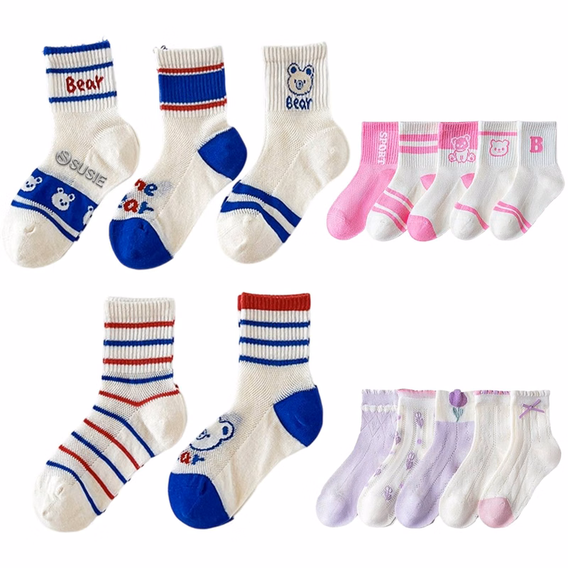 5 Pairs Kids Mesh Cotton Socks Set