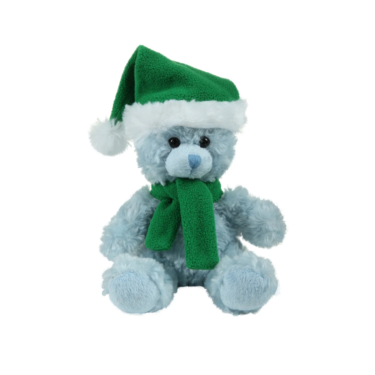 soft plush Blue Curly Sitting Bear with Christmas scarf &hat 1