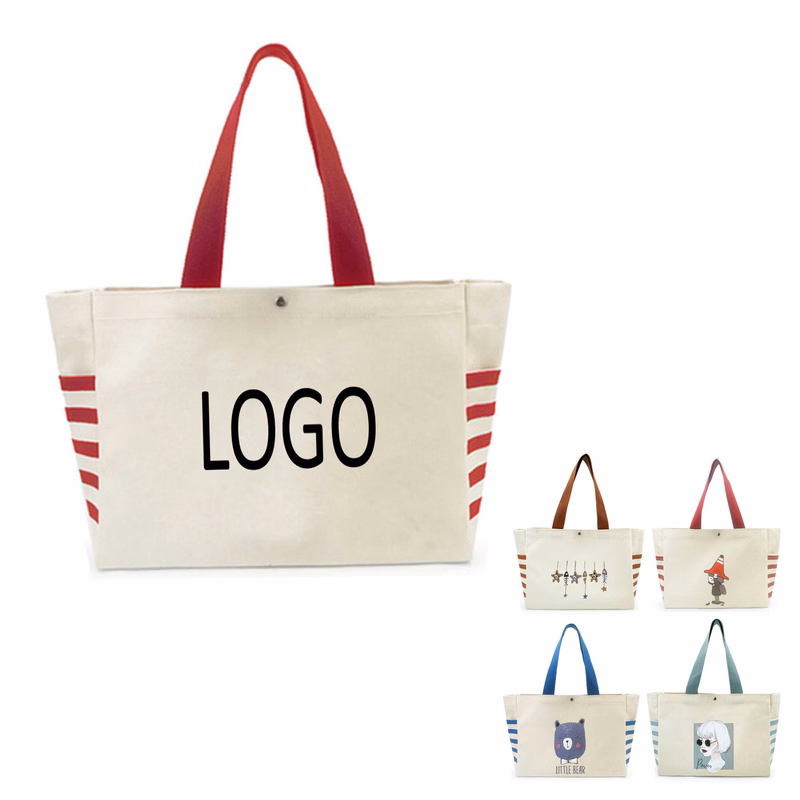 Canvas Handbag With Two Side Pockets