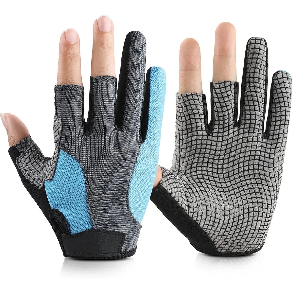 Fishing Gloves 3 Cut Fingers, Sun Protection Gloves for Men Women Kayaking Sailing Rowing Hiking 1