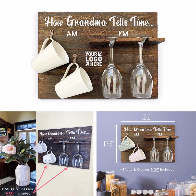 Grandma Mothers Day Birthday Gift Wooden Wine Glass Cup Holder