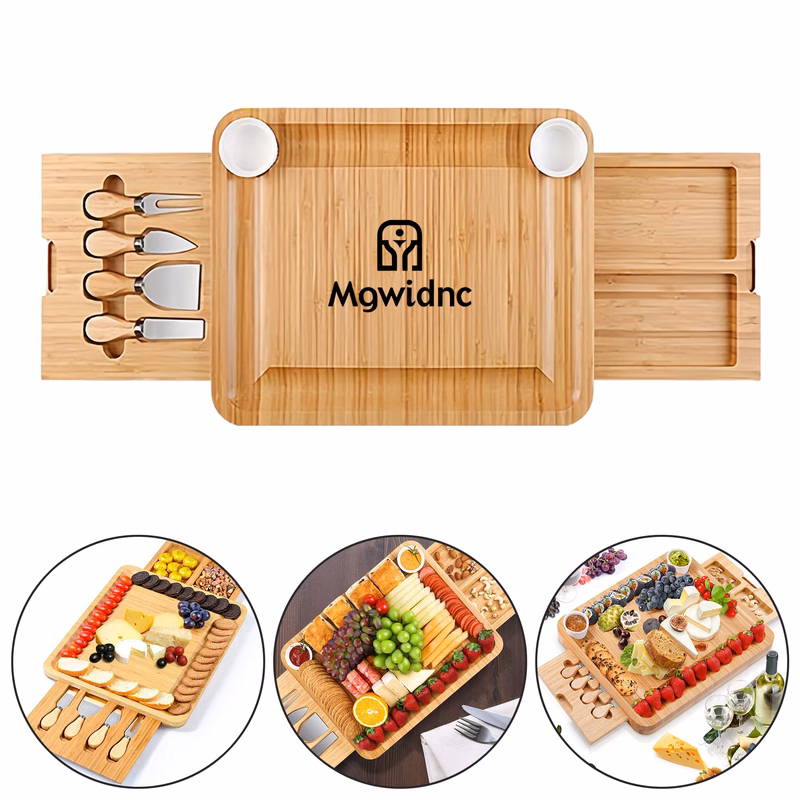 Bamboo Cheese Board and Knife Set with Cheese Knives
