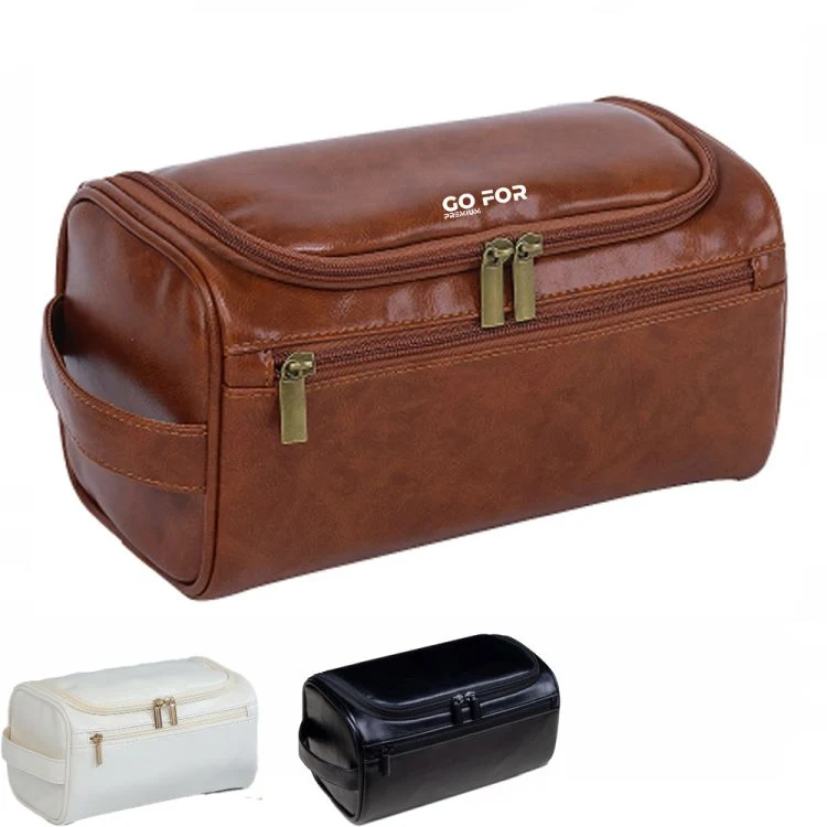 PU Leather Vintage Toiletry Bag with Hanging Hook 1