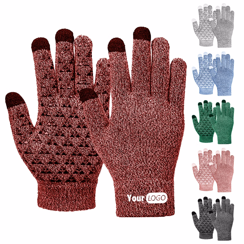 Acrylic Warm Knit Gloves With Touchscreen Fingertips