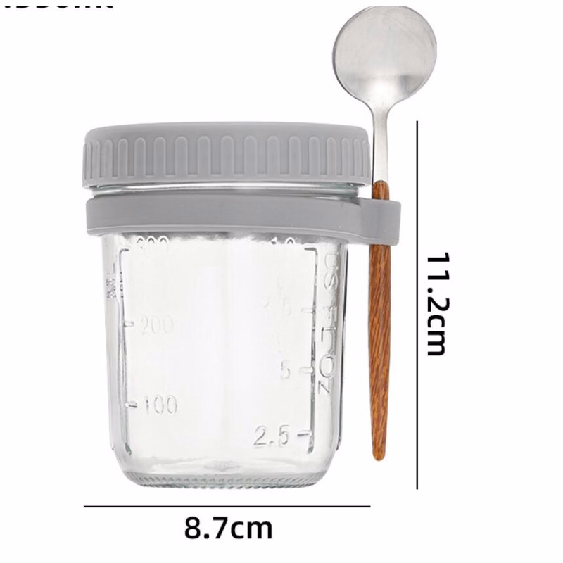 12 oz Yogurt Oatmeal Glass Cup with Spoon and Lid