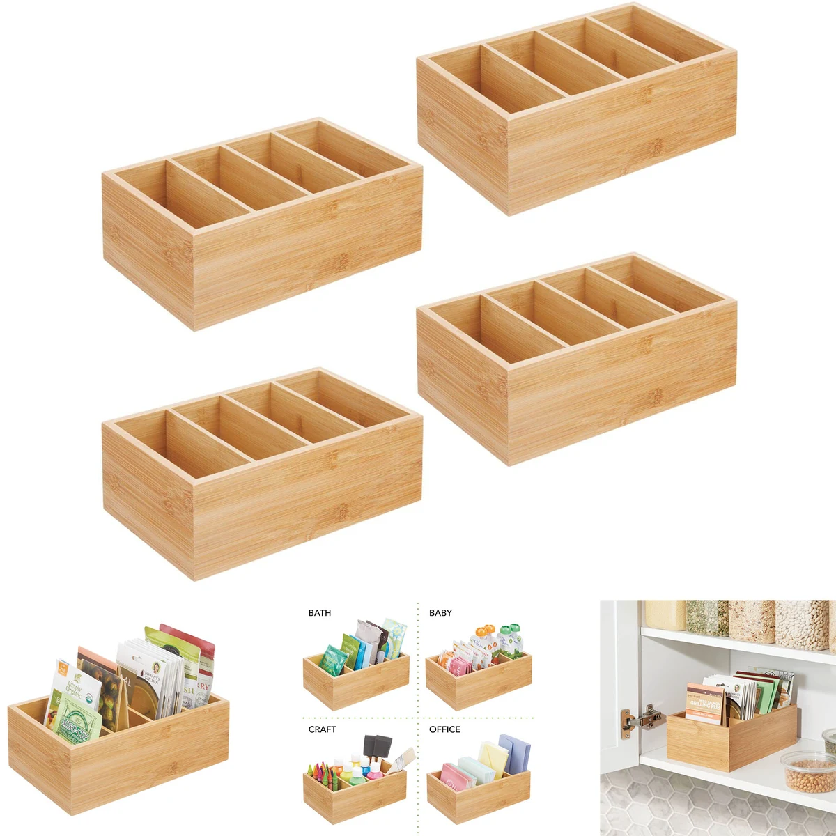 Bamboo Wood Compact Food Storage Organizer Bin Box 1
