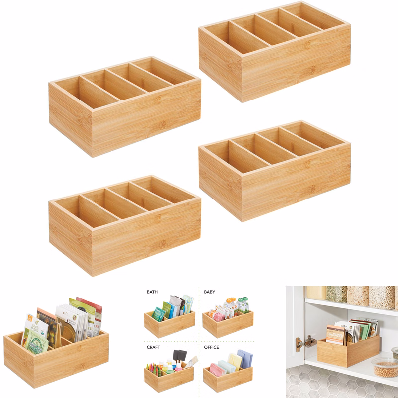 Bamboo Wood Compact Food Storage Organizer Bin Box