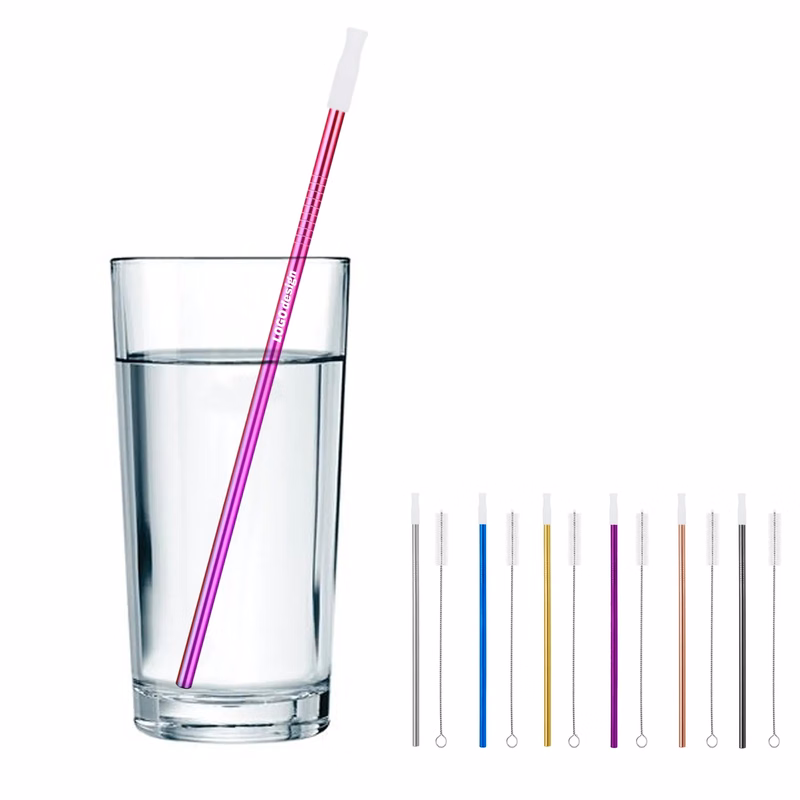 Silicone Anti-Scald Stainless steel straw set MOQ 100 PCS