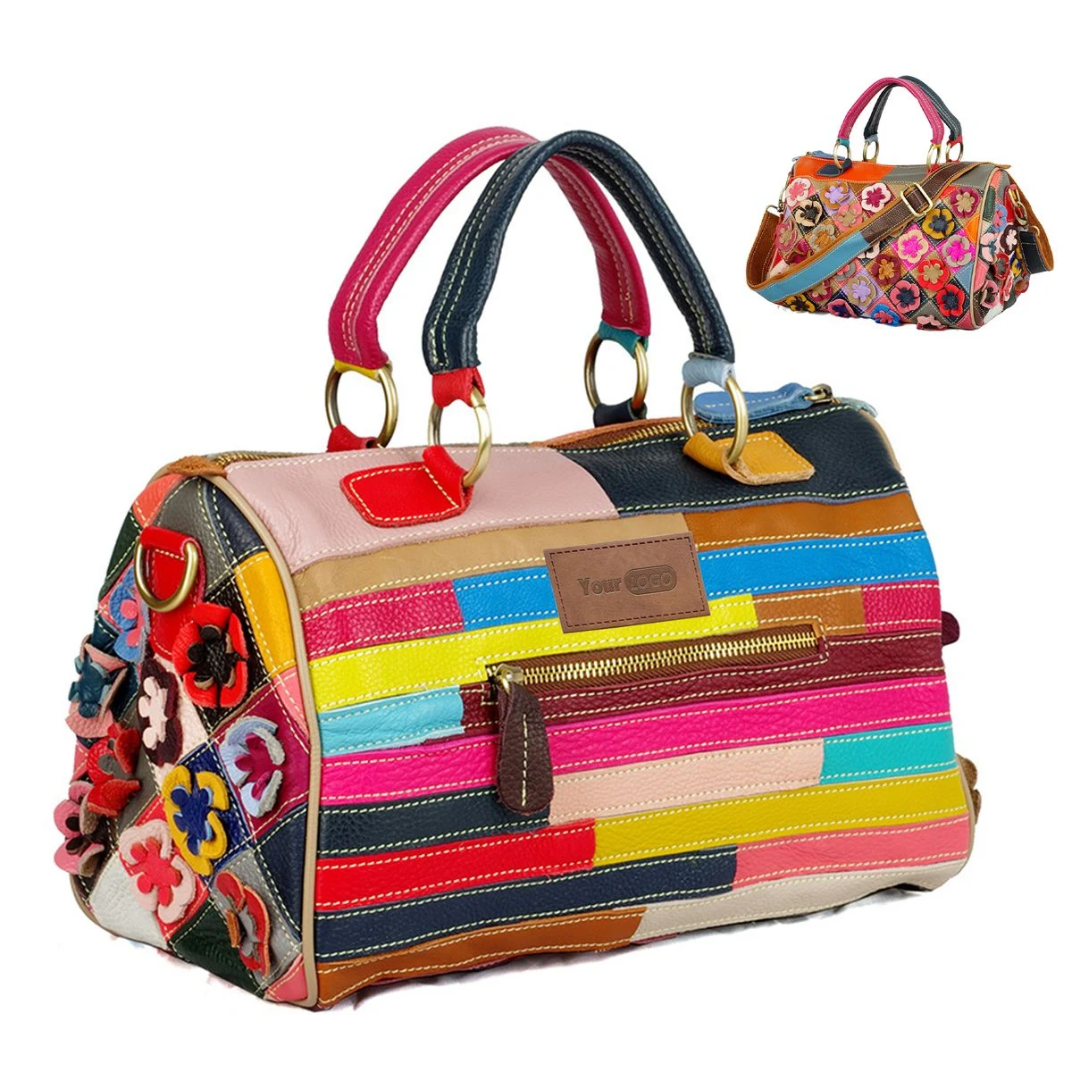 Genuine Leather Colorful floral shoulder cross-body bag 1