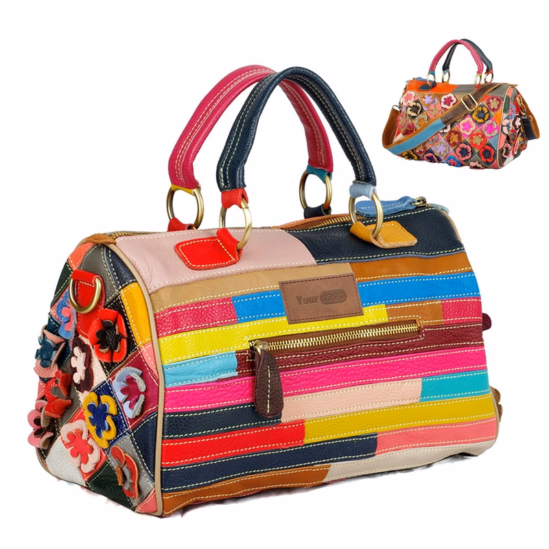 Genuine Leather Colorful floral shoulder cross-body bag