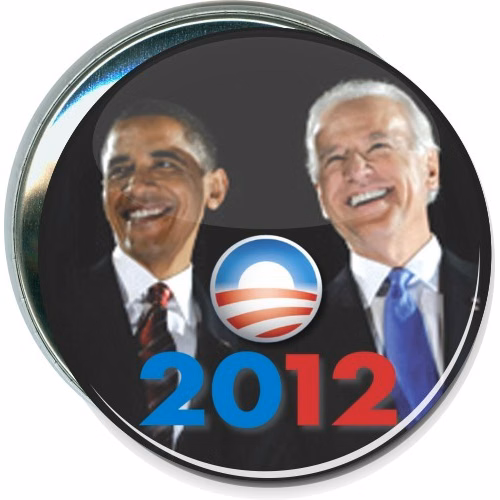 Obama, Biden, 2012, Black Political Button