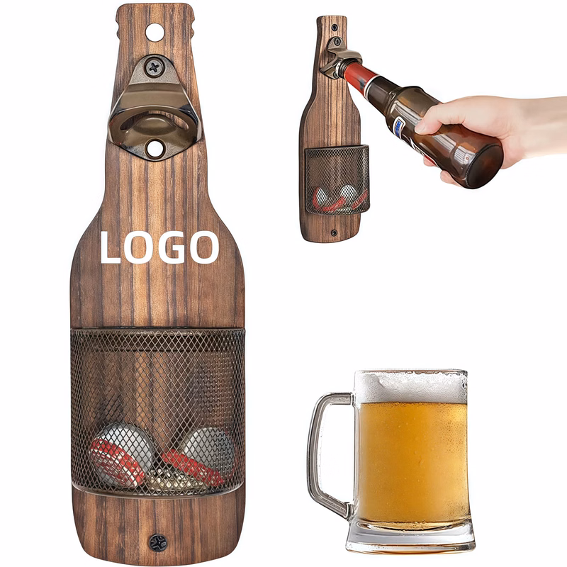 MOQ Wooden Wall Mounted Bottle Opener with Cap Catcher