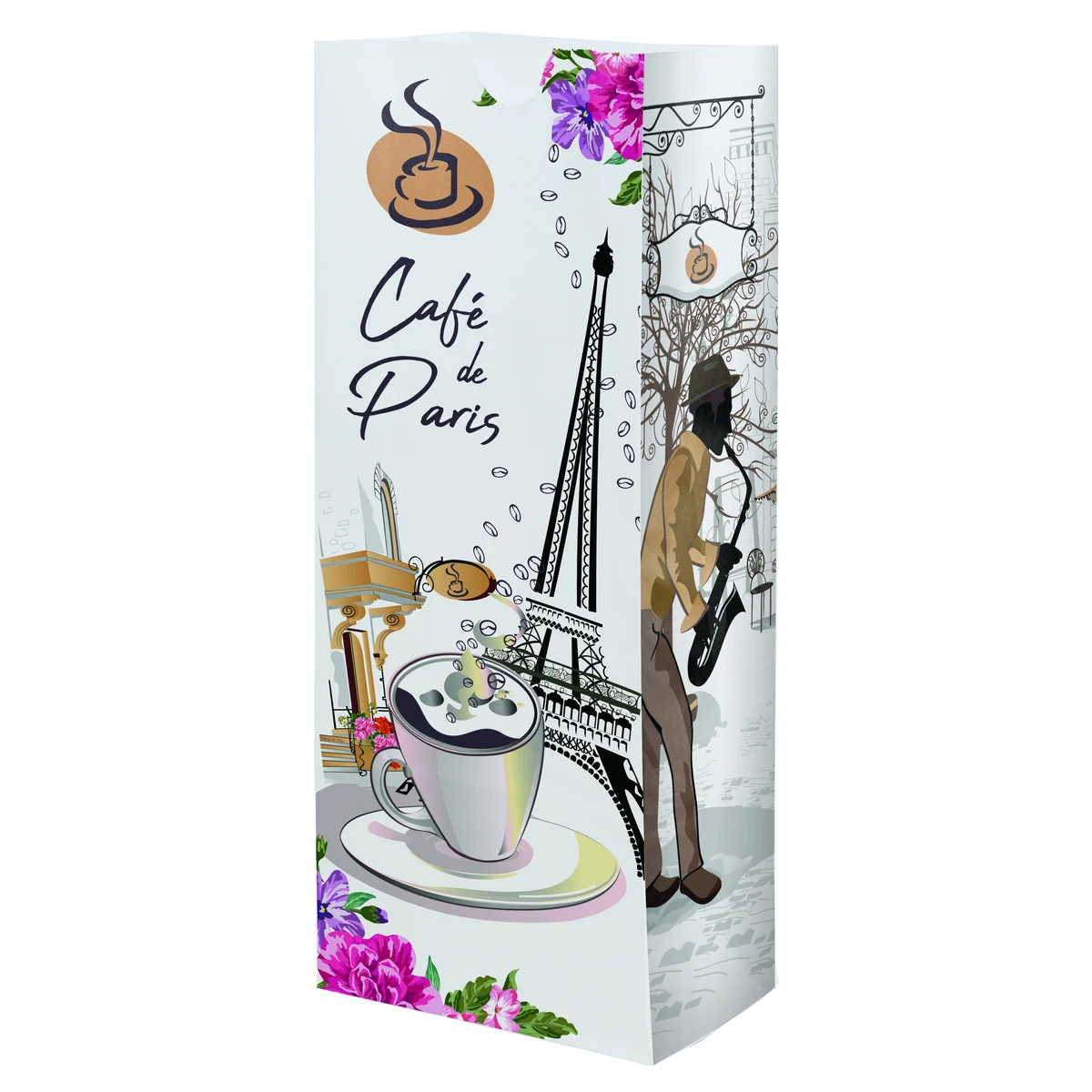 Long SOS 4# Full Color 4-Sided White Paper Bag (5" x 12" x 3.125") 1