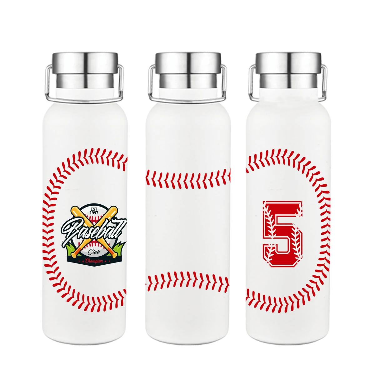 20 oz. Baseball Design Double Wall Stainless Steel Water Bottle w/Stainless Steel Lid 1