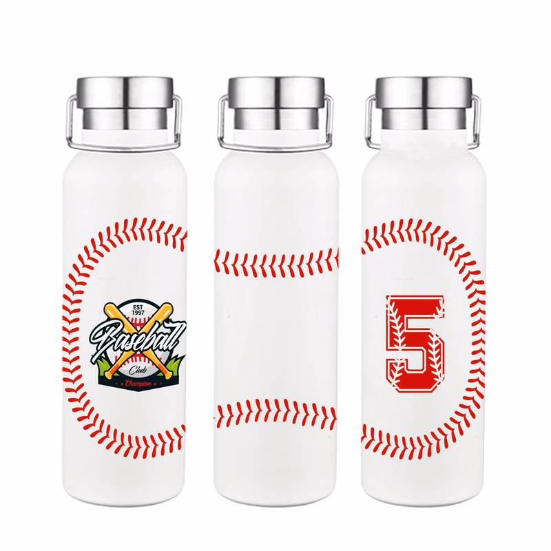 20 oz. Baseball Design Double Wall Stainless Steel Water Bottle w/Stainless Steel Lid