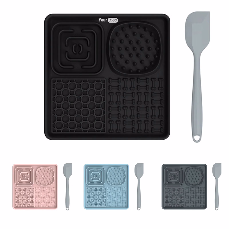 Silicone Square Pet Licking Pad With Scraper