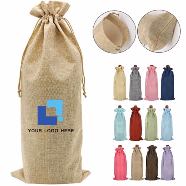 Jute Wine Drawstring Bag