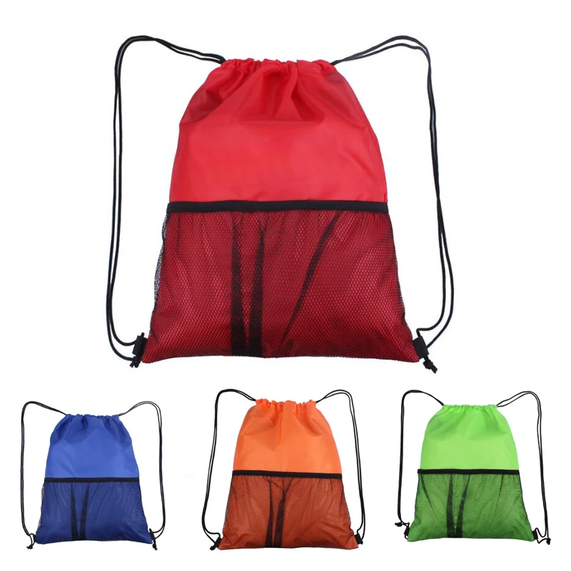 Mesh Pocket Polyester Cinch Bag 1