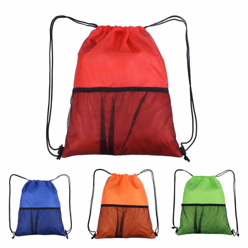 Mesh Pocket Polyester Cinch Bag