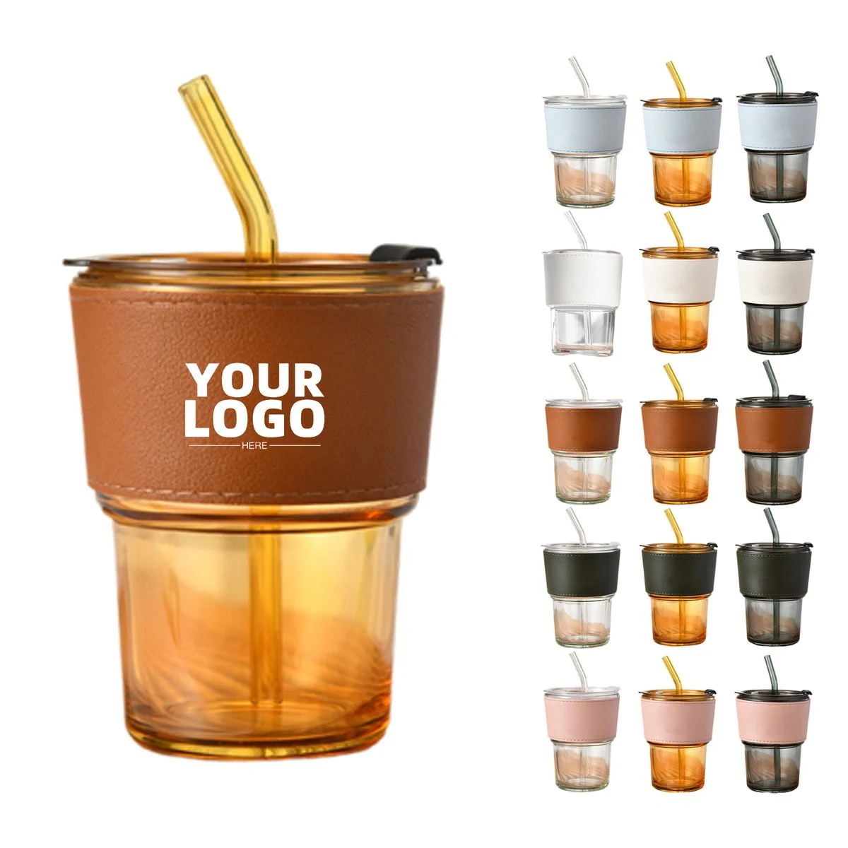 14 OZ Glass Tumbler With Straw And Lid 1