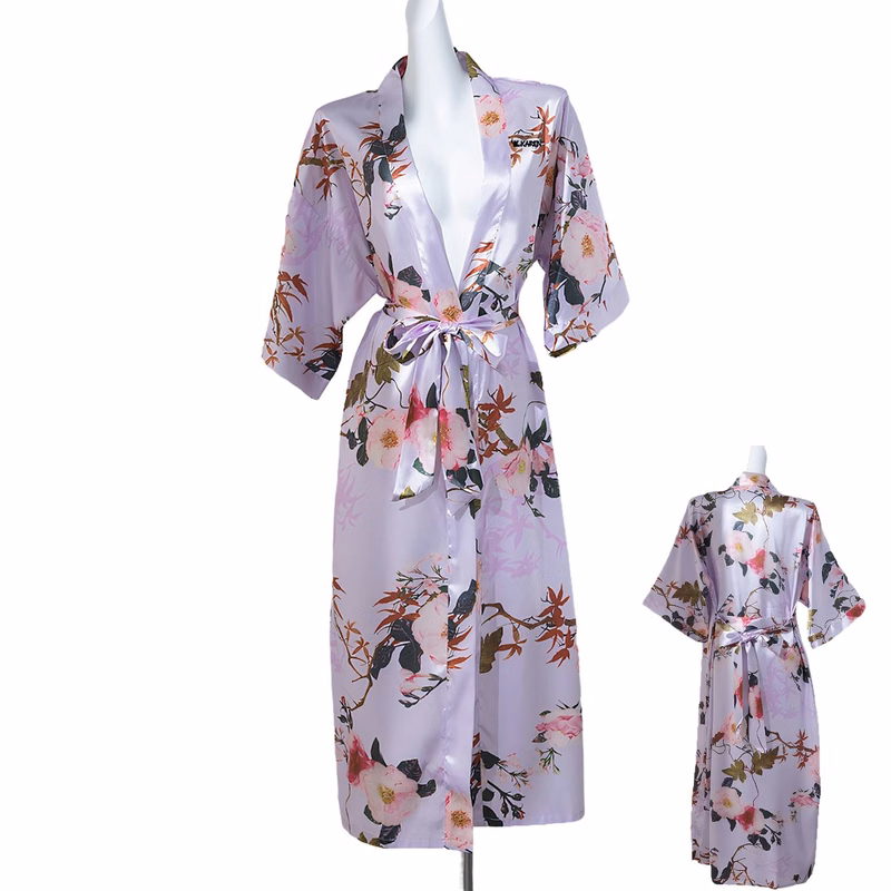 Women Printed Lightweight Faux Silk Robe