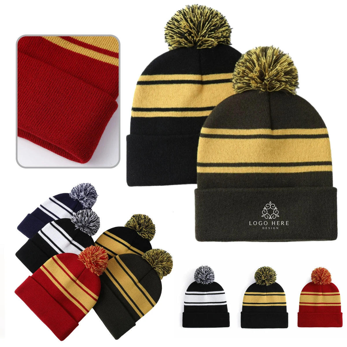 Warm Winter Knit Hat with Fluffy Pom 1