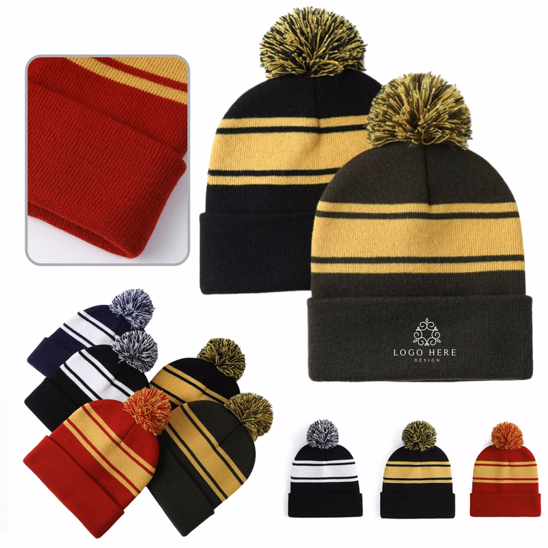 Warm Winter Knit Hat with Fluffy Pom