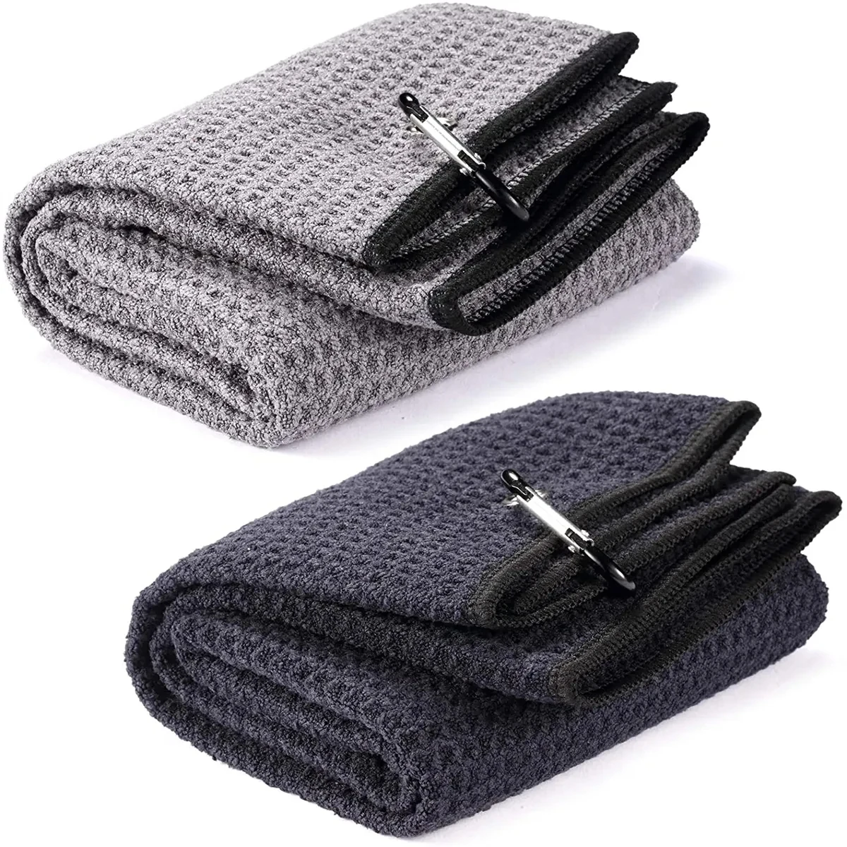 Waffle Pattern Tri-Fold Golf Towel With Clip 1