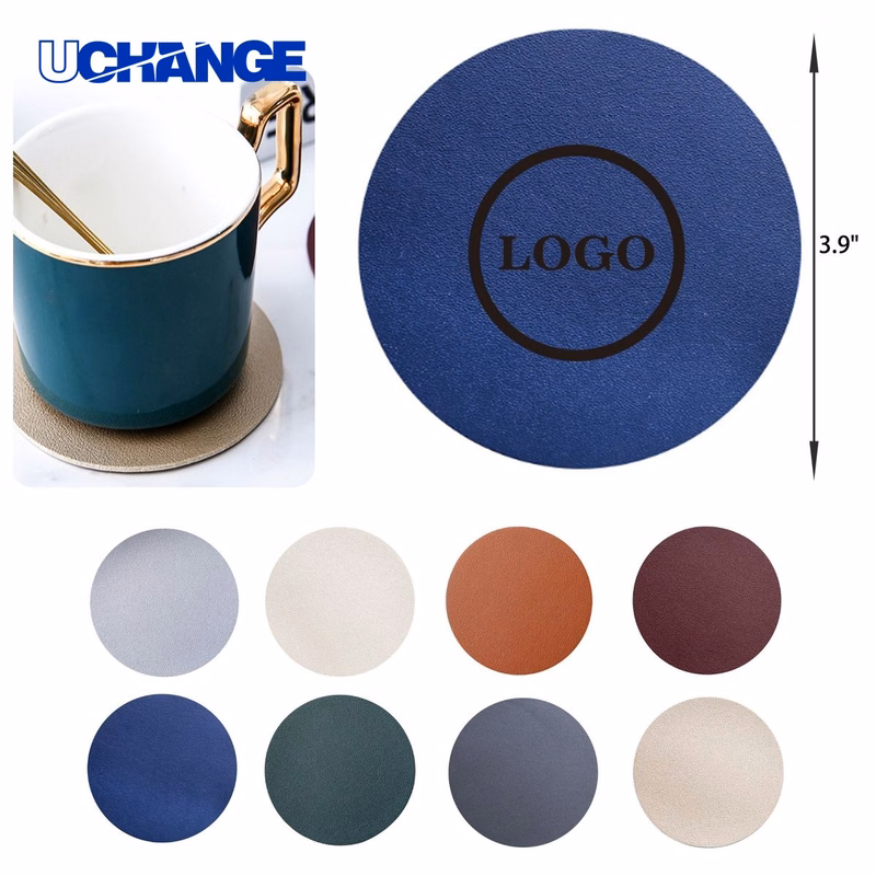 Waterproof Solid Color Round Leather Coaster Mat
