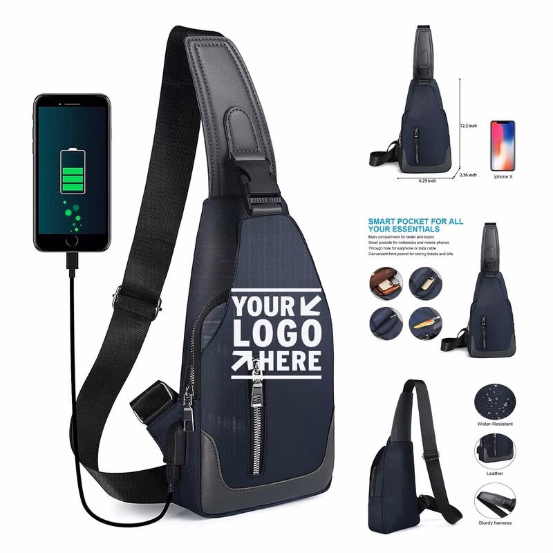 Men Chest Crossbody Daypack Shoulder Bag Sling Backpack With USB Charging Port
