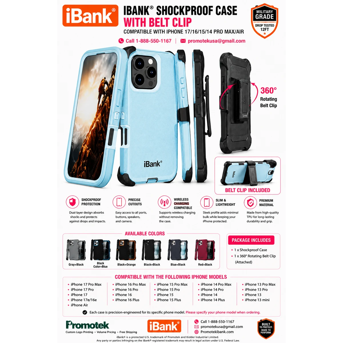 iBank ® iPhone 17 Shockproof Case with Belt Clip and a kickstand 1