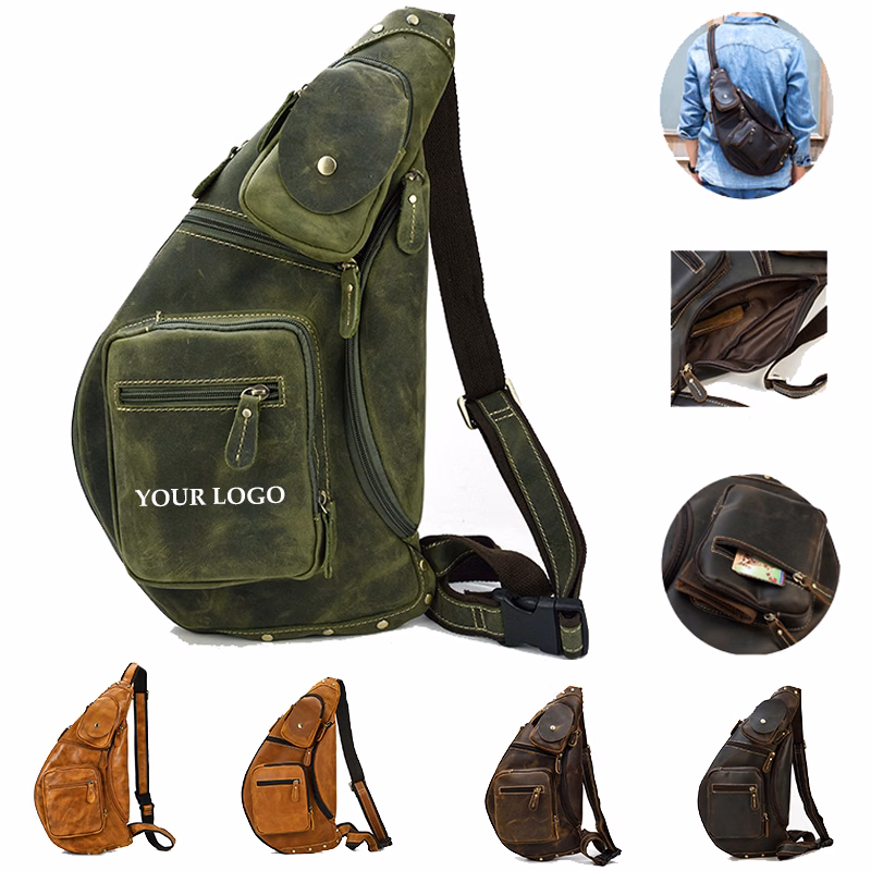 Genuine Leather Shoulder Bag Crossbody Chest Bag