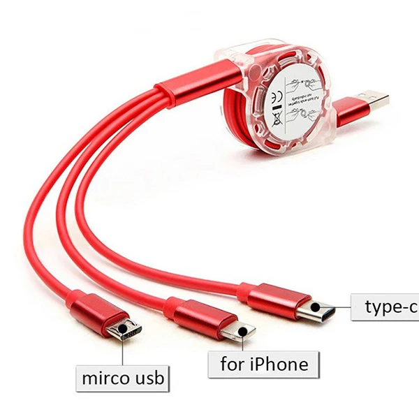 3-in-1 Retractable Multi-device Charging Cable with Aluminum 1