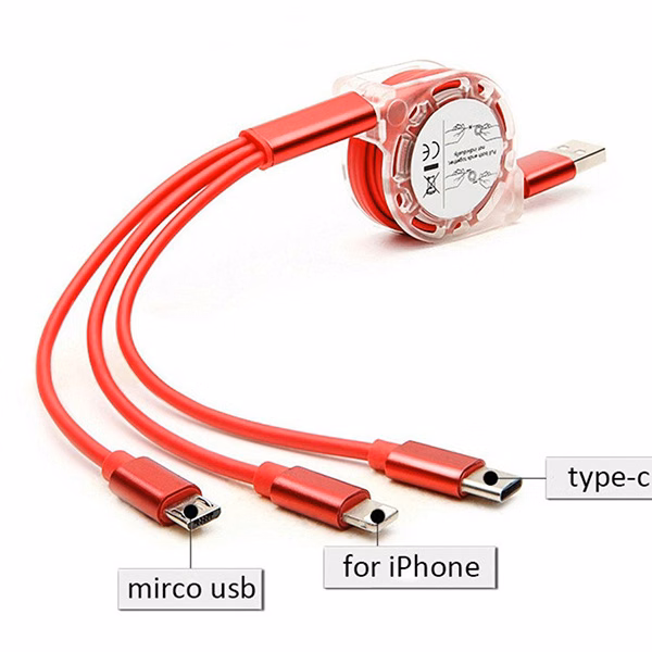 3-in-1 Retractable Multi-device Charging Cable with Aluminum