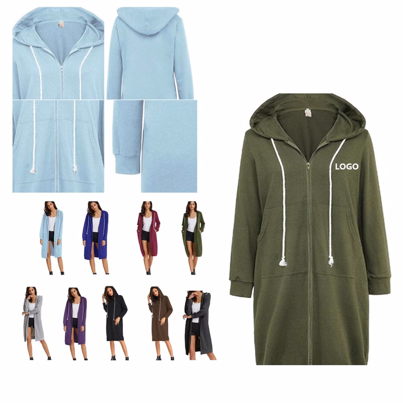 Women'S Pockets Zip Up Long Hoodies