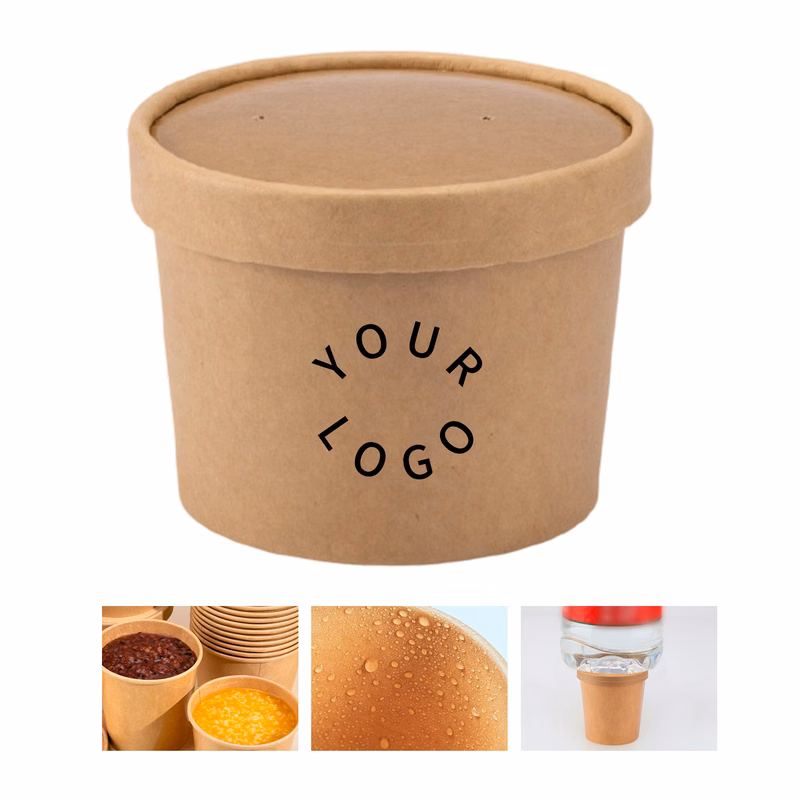 Kraft Paper Soup Bowl With Lid 8 Ounce Round Takeout