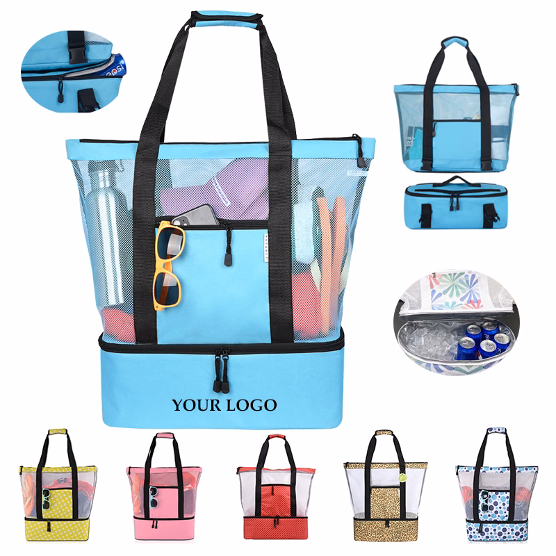 3-in-1 Mesh Beach Tote Bag with Insulated Picnic Cooler