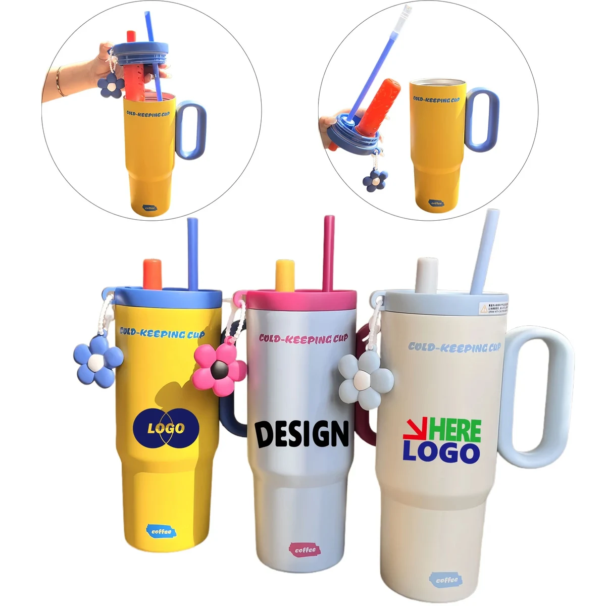 Floral Insulated Tumbler With Straw Car Cup 1