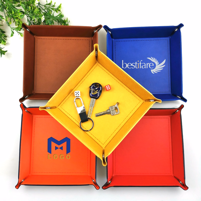 PU Leather Collapsible Desk Sundries Storage Tray