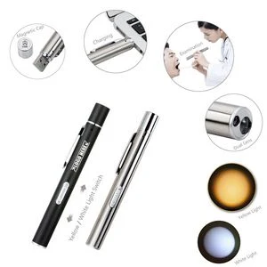 Dual LED Flashlight Pen Shaped With White And Yellow Lights 1