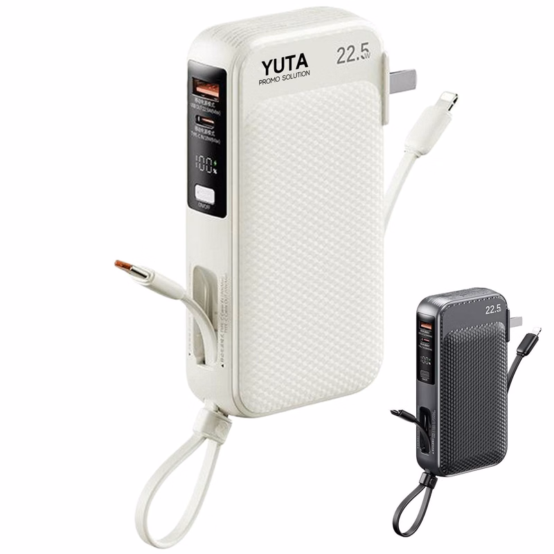 10000mAh Dual Fast Charge Travel Power Bank w/ Cables
