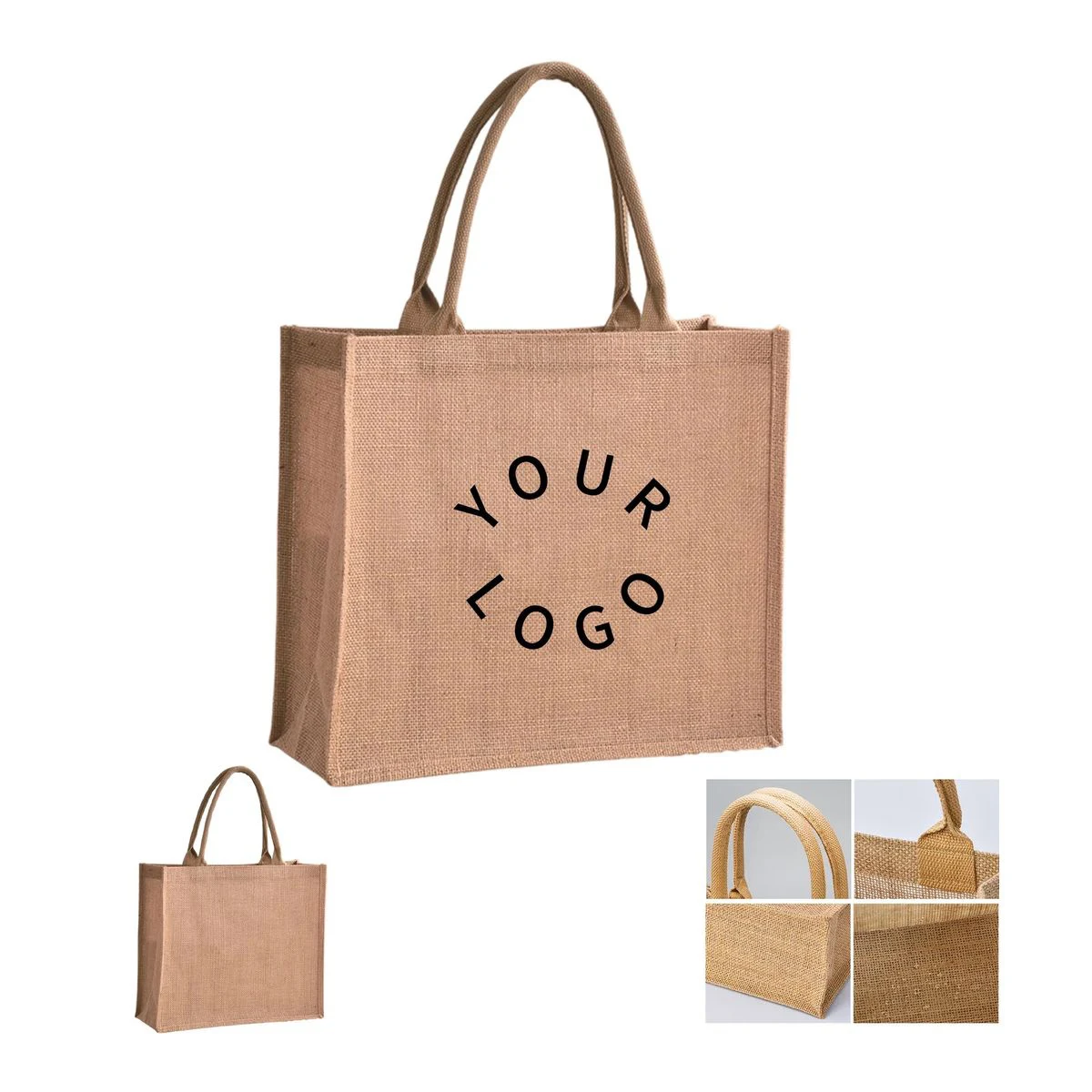 Jute Linen Tote Bag with Cotton Rope Carry Handles, custom tote bag with logo imprint 1