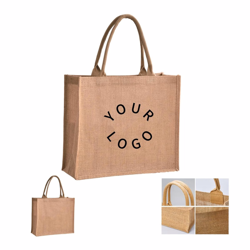 Jute Linen Tote Bag with Cotton Rope Carry Handles