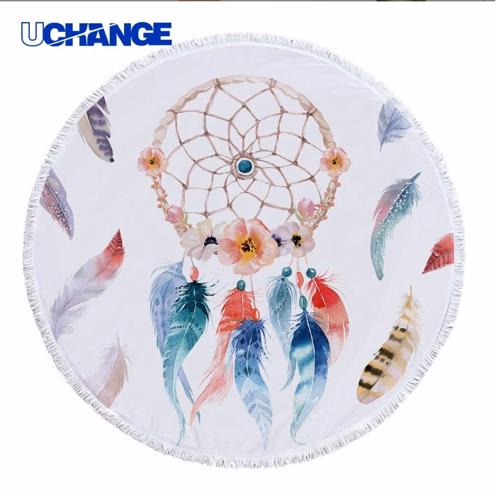 Round Microfiber Beach Towel with Fringe Festival & Beach Mat Towel