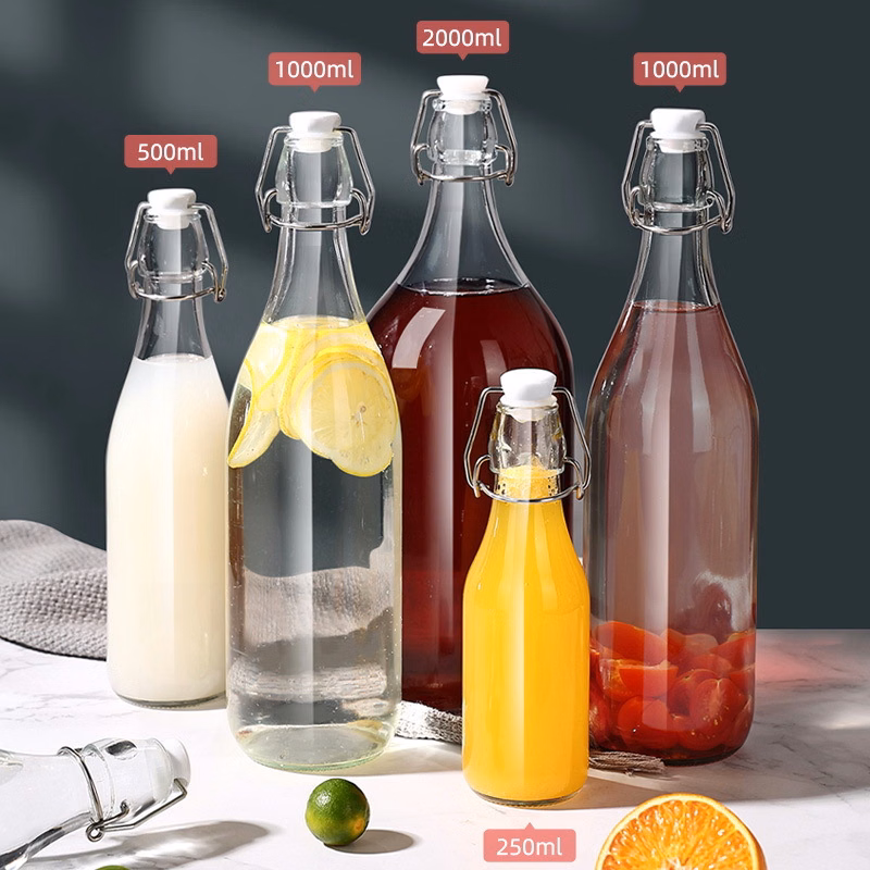 17oz Glass Bottles With White Clip Top Lids