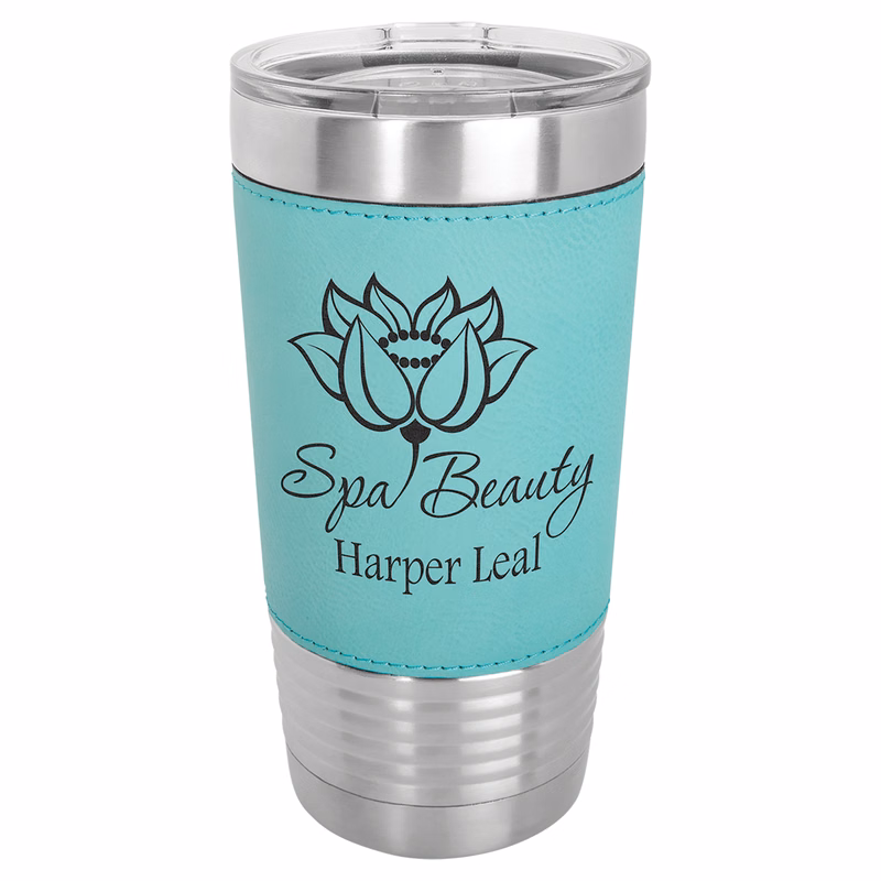 Polar Camel 20 oz. Teal Leatherette Tumbler with Clear Lid