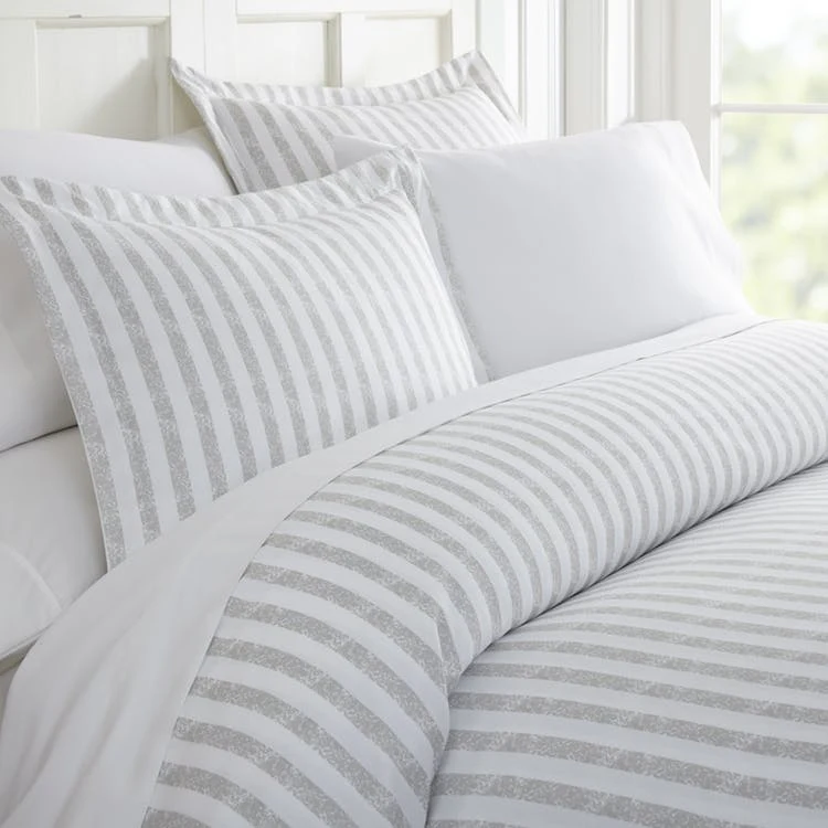 Duvet Cover Sets - Gray Stripe King 3 Piece 1