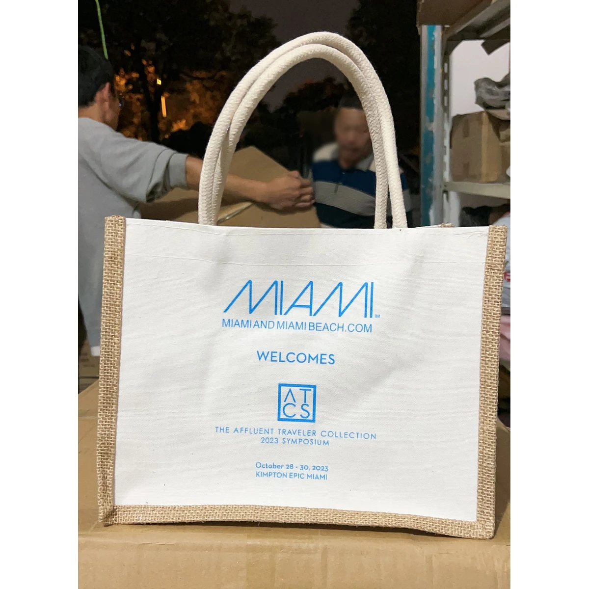 Canvas Tote Bag with Jute Side, custom tote bag with logo imprint 1