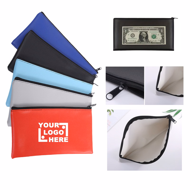 PU Leather Zippered Bank Deposit Bag