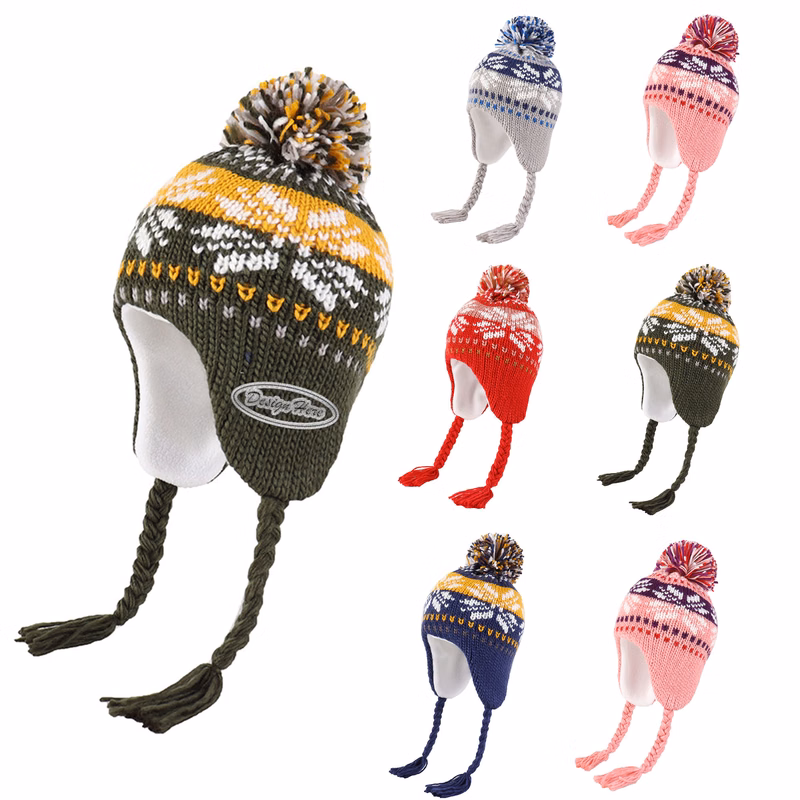 Kids' Knit Beanie with Pom for Winter Warmth